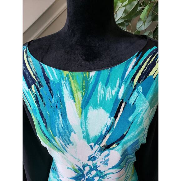 Fenn Wright Manson Shift Dress Women's 14 Multi Floral Stretch Bell Split Sleeve - Picture 11 of 13